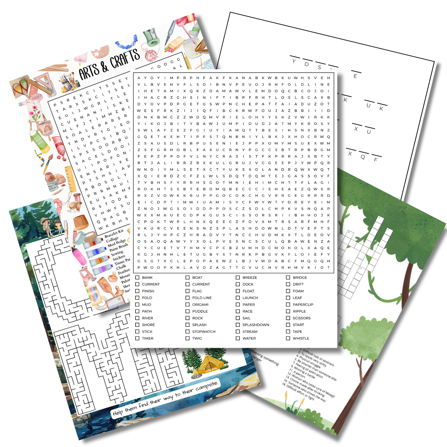 Pictures of different types of puzzle pages.
