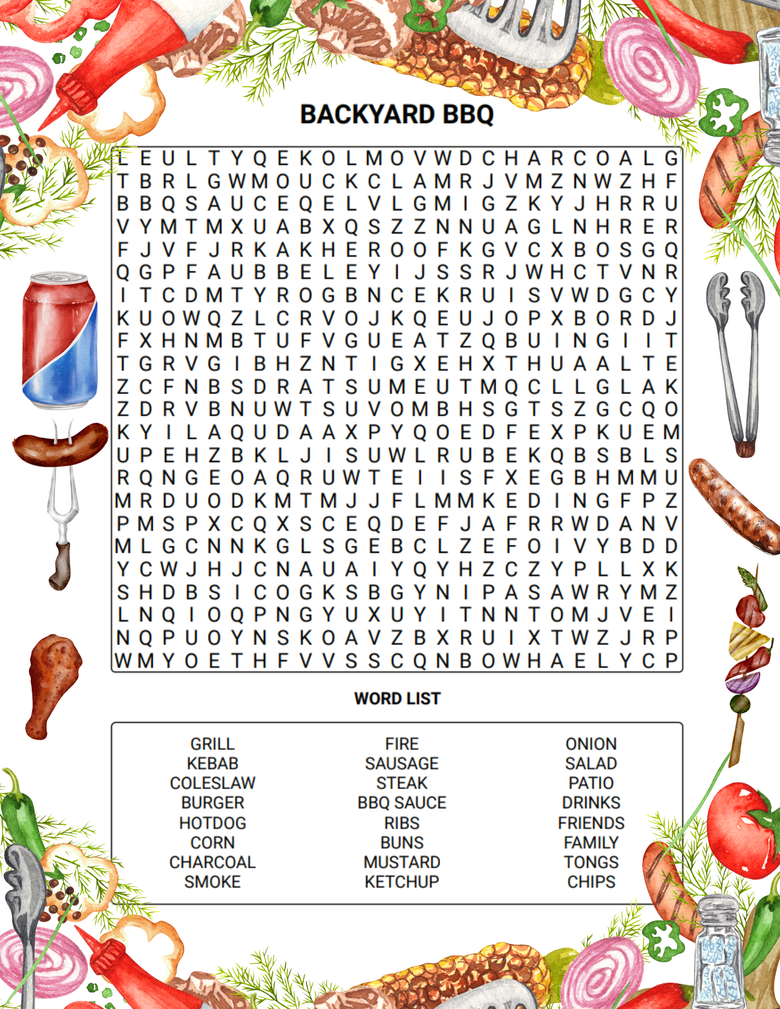 Backyard BBQ word search