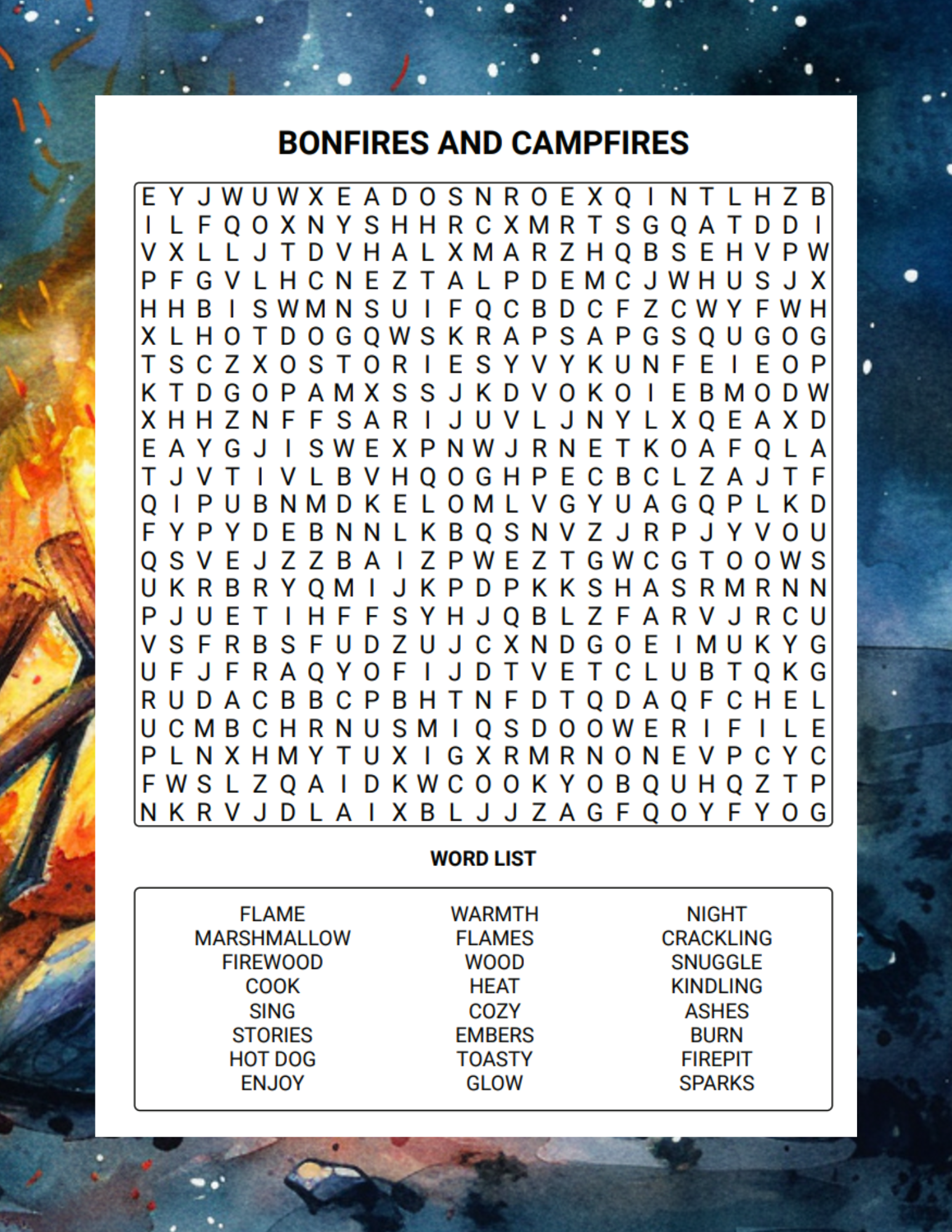 Bonfire and Campfires Word Search